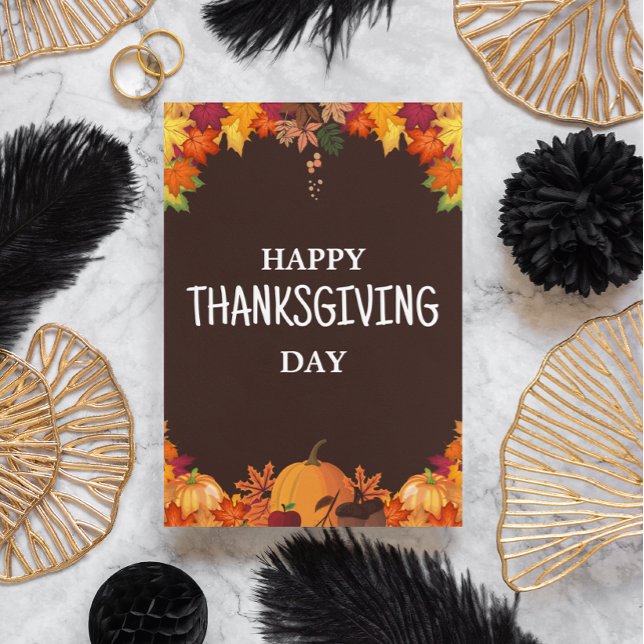 Brown & Orange Simple Happy Thanksgiving Day Invitation (orange brown autumn thanksgiving card)