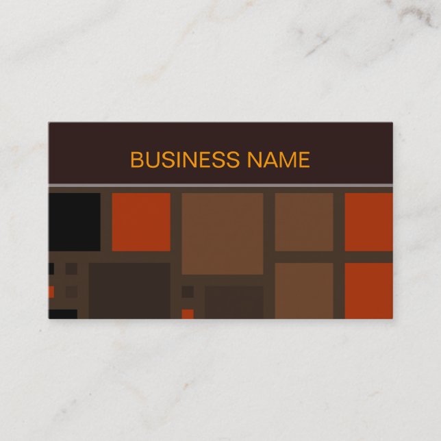 Brown Orange Square Pattern and Plain Brown Business Card (Front)