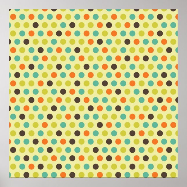 Brown, Orange, Teal, and Yellow-Green Polka Dots Poster (Front)