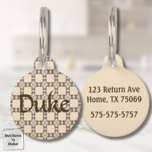 Brown Orange Teal Bohemian Aztec Cross Design Pet Tag
