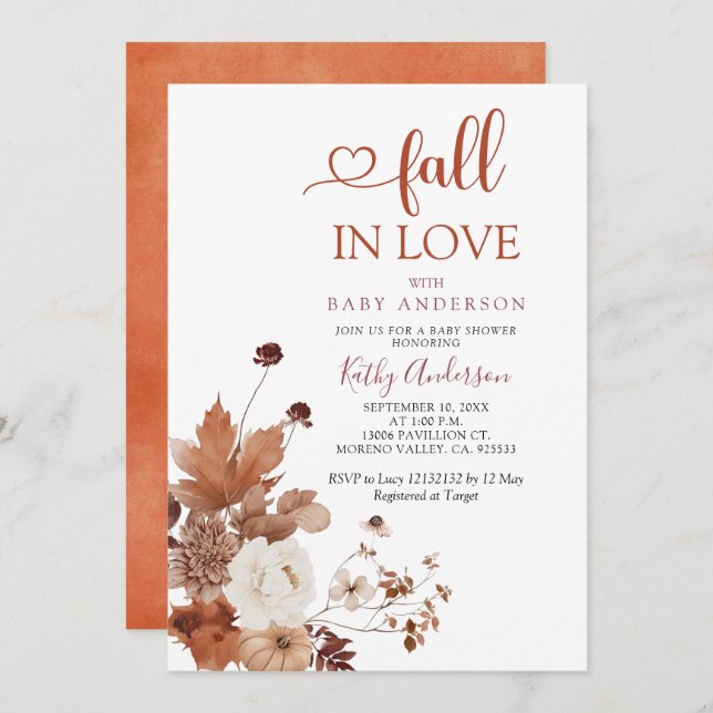 Brown Orange Wildflower Fall in Love Baby Shower Invitation (Front/Back)