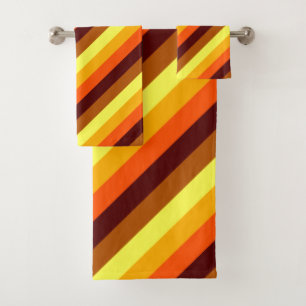 Brown Orange Yellow Stripes Bath Towel Set