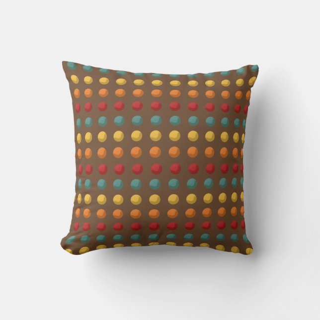 Brown, Orange, Yellow, Teal Dots Pillow (Front)