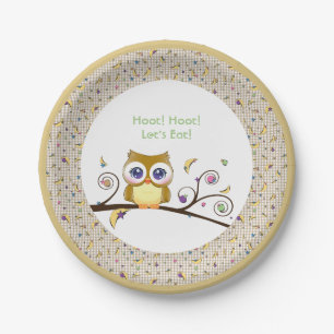 Brown Owl Baby Shower Gender-Neutral Woodland Paper Plate
