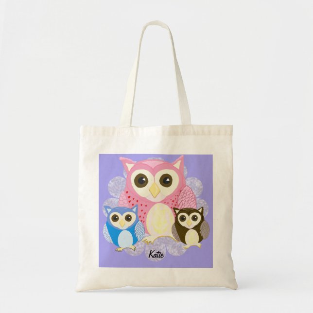 Brown Owl, Blue Owl And Pink Owl Tote Bag (Front)