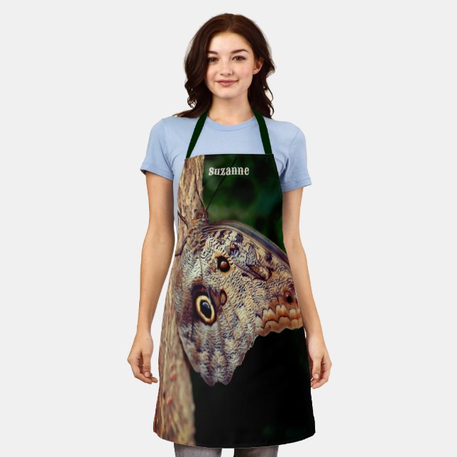 Brown Owl Butterfly Personalised Apron (Worn)