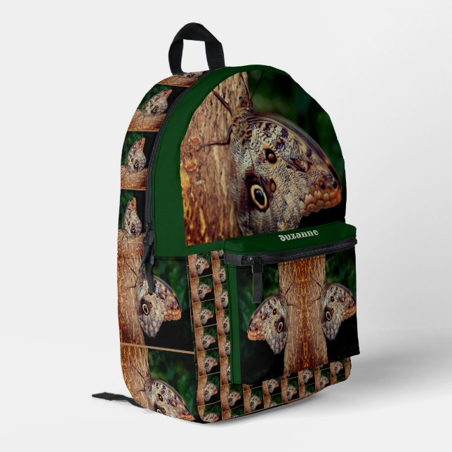 Brown Owl Butterfly Personalised Printed Backpack (Back Corner Left)