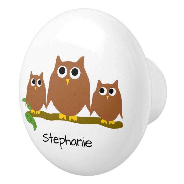 Brown Owl Design Personalised Ceramic Knob (Right)