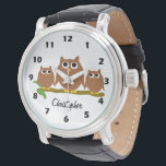 Brown Owl Design Personalised Watch<br><div class="desc">Wrist watch owl design. You can customise this watch with any text of your choice. Should you require any help with customising then contact us through the message link on this page. Owl design personalised wrist watch.</div>