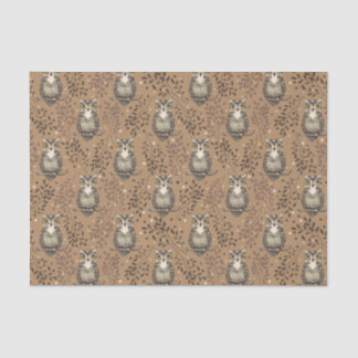 Brown Owl Illustrated Woodland Pattern Tissue Paper
