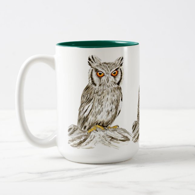 Brown Owl Illustration Art Mug (Left)