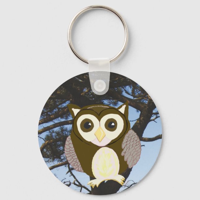 Brown Owl in a Tree Key Ring (Front)