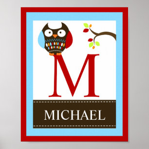 Brown Owl Name Print 8x10 (Red Border)