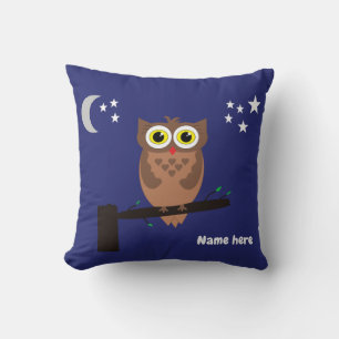 Brown owl on a blue Throw Pillow