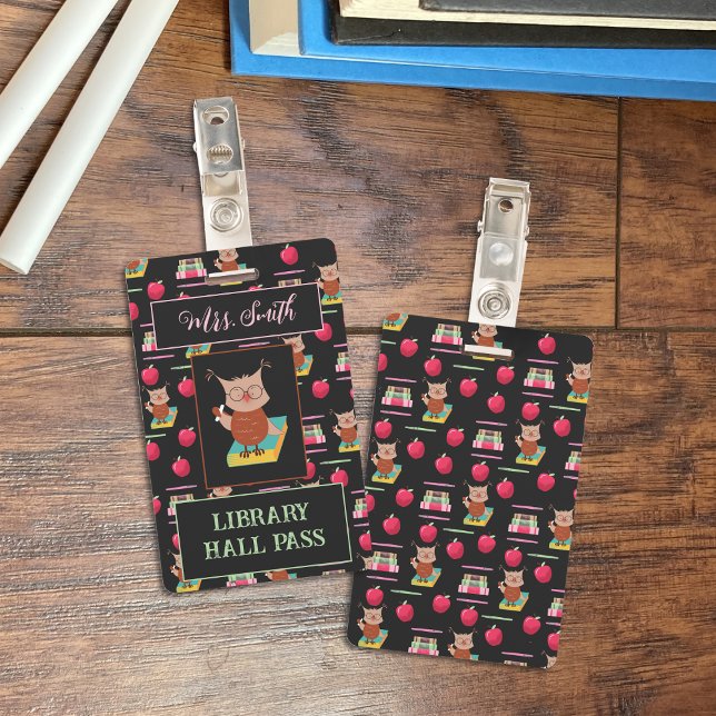 Brown Owl on a Book Library Hall Pass Badge ID Badge (Creator Uploaded)