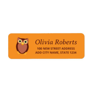 Brown owl on orange return address label