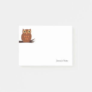 Brown Owl on Tree Branch Animal Custom Name  Post- Post-it Notes
