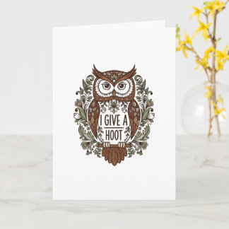 Brown owl with flowers design card