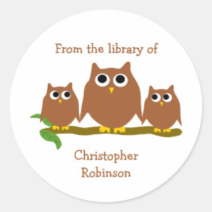 Brown Owls Design Bookplate Classic Round Sticker