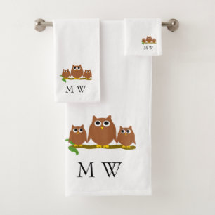 Brown Owls Design Monogrammed Bath Towel Set