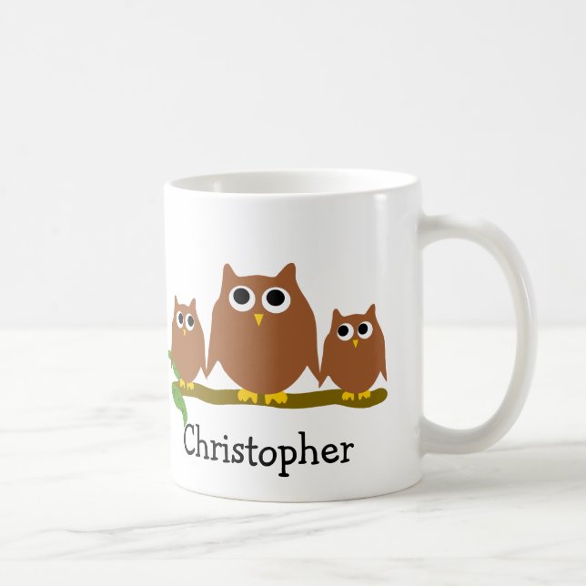 Brown Owls Design Personalised Coffee Mug (Right)
