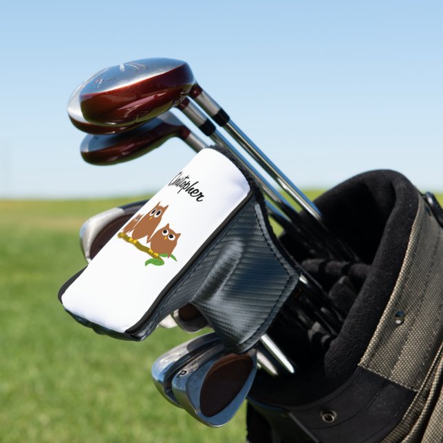 Brown Owls Design Personalised Golf Head Cover (In Situ)