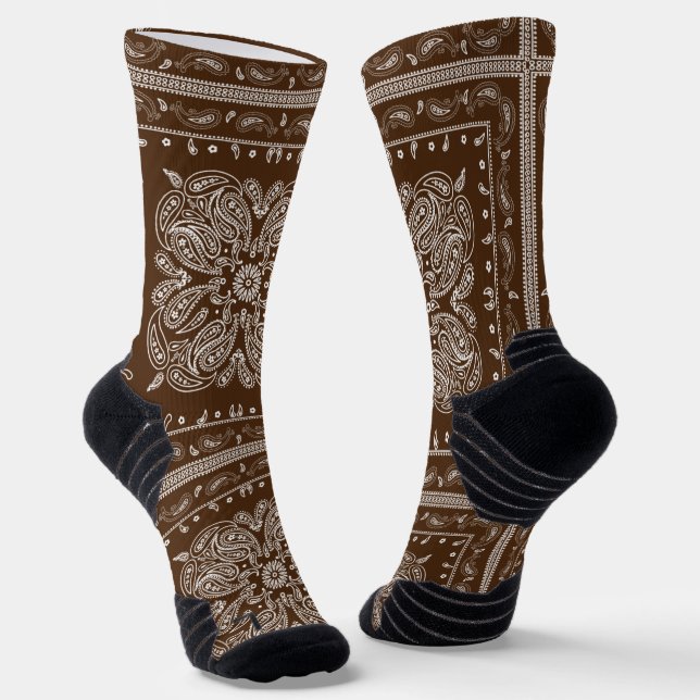 Brown Paisley Bandanna Print Socks (Angled)