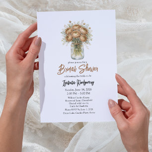 Brown Palette Ranunculus Mason Jar Bridal Shower Invitation