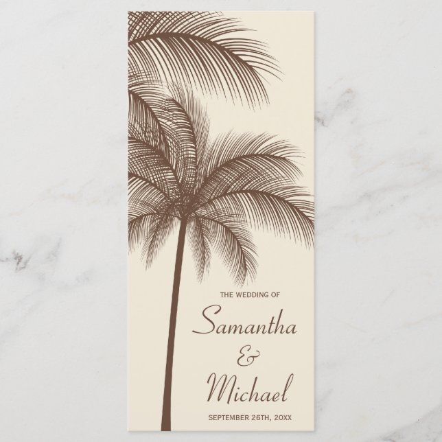Brown Palm Tree Tropical Wedding Program (Front)