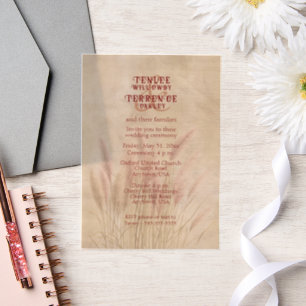 Brown Pampas Grass on Texture Background Wedding Vellum Invitations