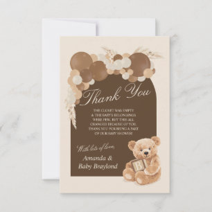 Brown Pampas Grass Teddy Bear Thank You Card