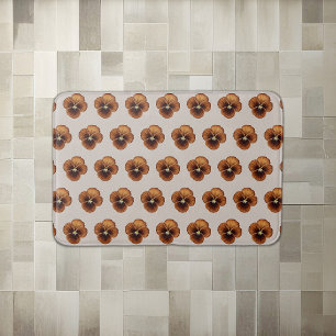 Brown Pansy Flower Seamless Pattern on Bath Mat