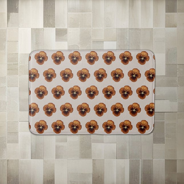 Brown Pansy Flower Seamless Pattern on Bath Mat (Brown Pansy flower seamless pattern on bath mat)