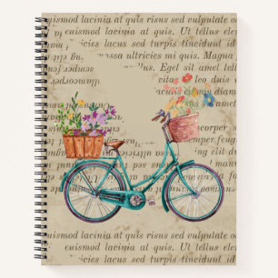 Brown paper artwork Cute retro bicycle script text Notebook