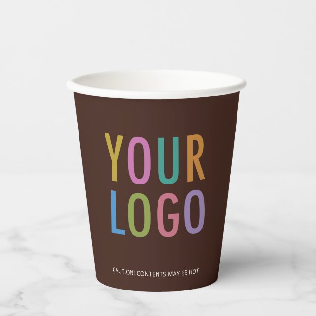 Brown Paper Cups Custom Company Logo Branded 8 oz (Front)