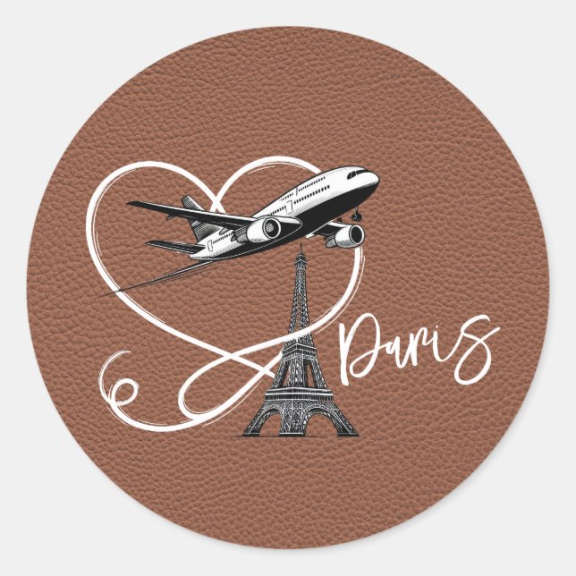 Brown Paris Passport  Classic Round Sticker (Front)