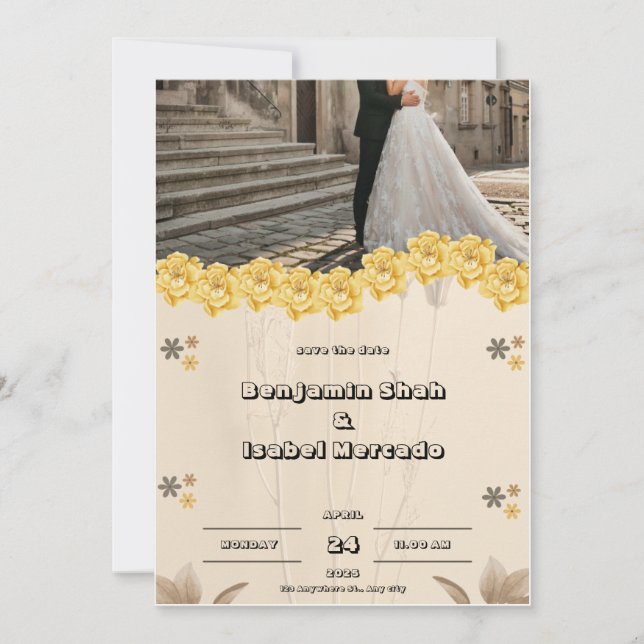 Brown Pastel Floral Wedding Invitation (Front)