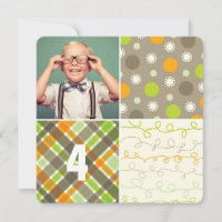 Brown Patchwork Pattern Squares Boy Photo Birthday