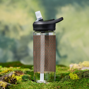 Brown pattern flower red poppy water bottle