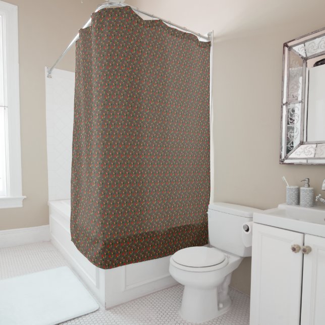 Brown Pattern red wildflower Shower Curtain (In Situ)