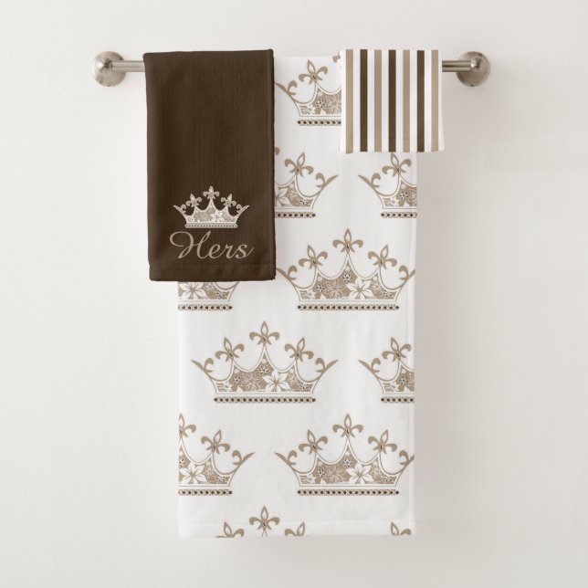 Brown Patterns and Crown Bath Towel Set (Insitu)