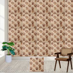 Brown Paw Print Pattern Tile