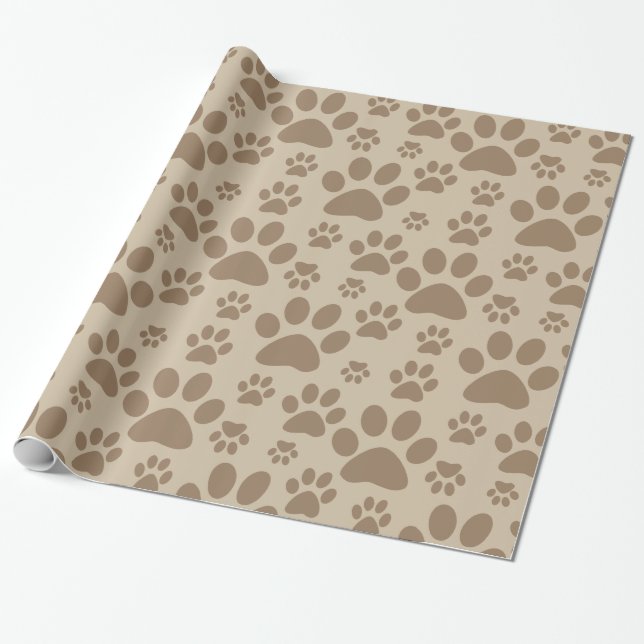 Brown Paw Prints Pattern Wrapping Paper (Unrolled)