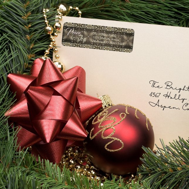 Brown Peace & Joy Christmas Return Address Label (Creator Uploaded)
