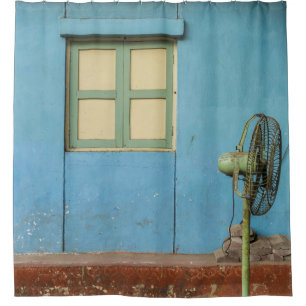 BROWN PEDESTAL FAN SHOWER CURTAIN