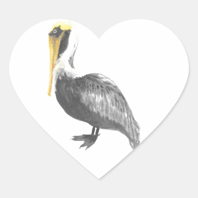 Brown Pelican Heart Sticker (Front)
