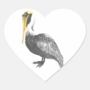 Brown Pelican Heart Sticker