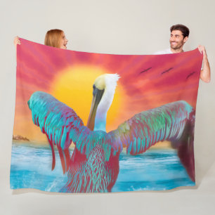 Brown Pelican ISLAND SUNSET Fleece Blanket