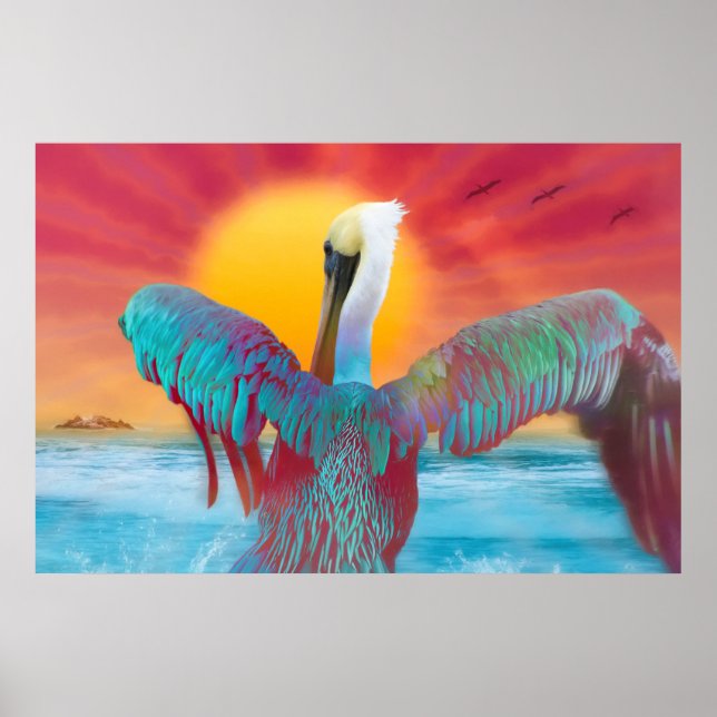 Brown Pelican ISLAND SUNSET Poster (Front)