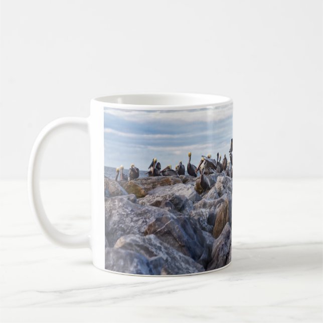 Brown Pelican Landing at Pelican Point, Alabama Coffee Mug (Left)